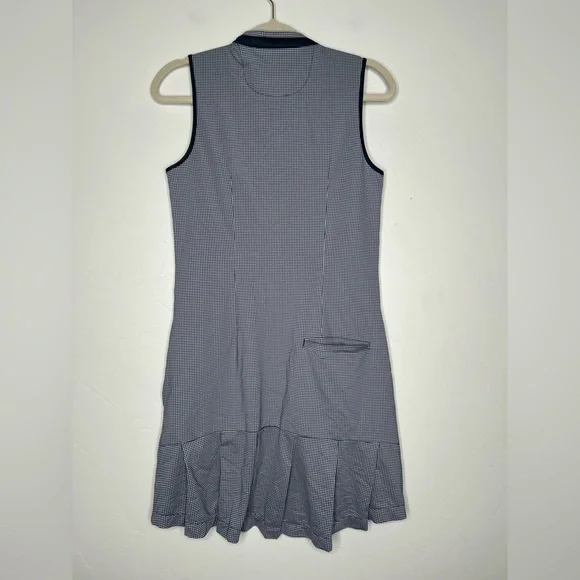 Greg Norman Womens Arielle Sleeveless Zip Golf Dress Size Small Navy Gingham - Picture 2 of 10
